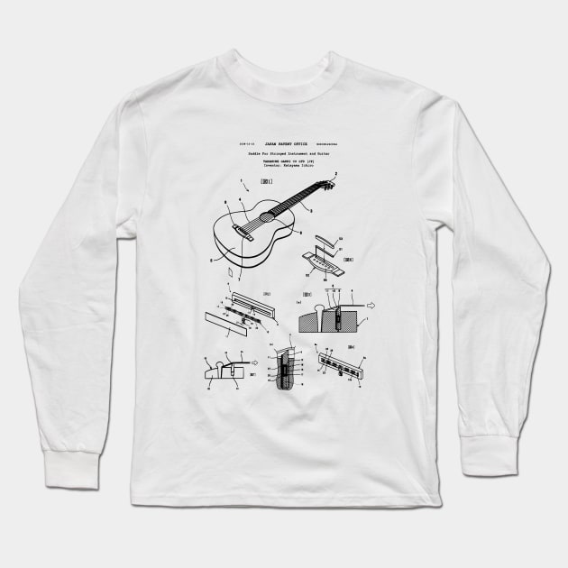 Acoustic Guitar Player Gift Patent Print Long Sleeve T-Shirt by MadebyDesign